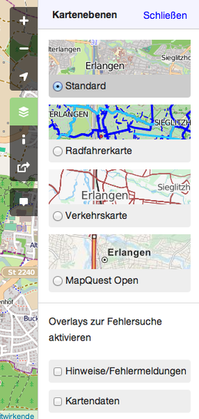 Seitenmenü von OpenStreetMap